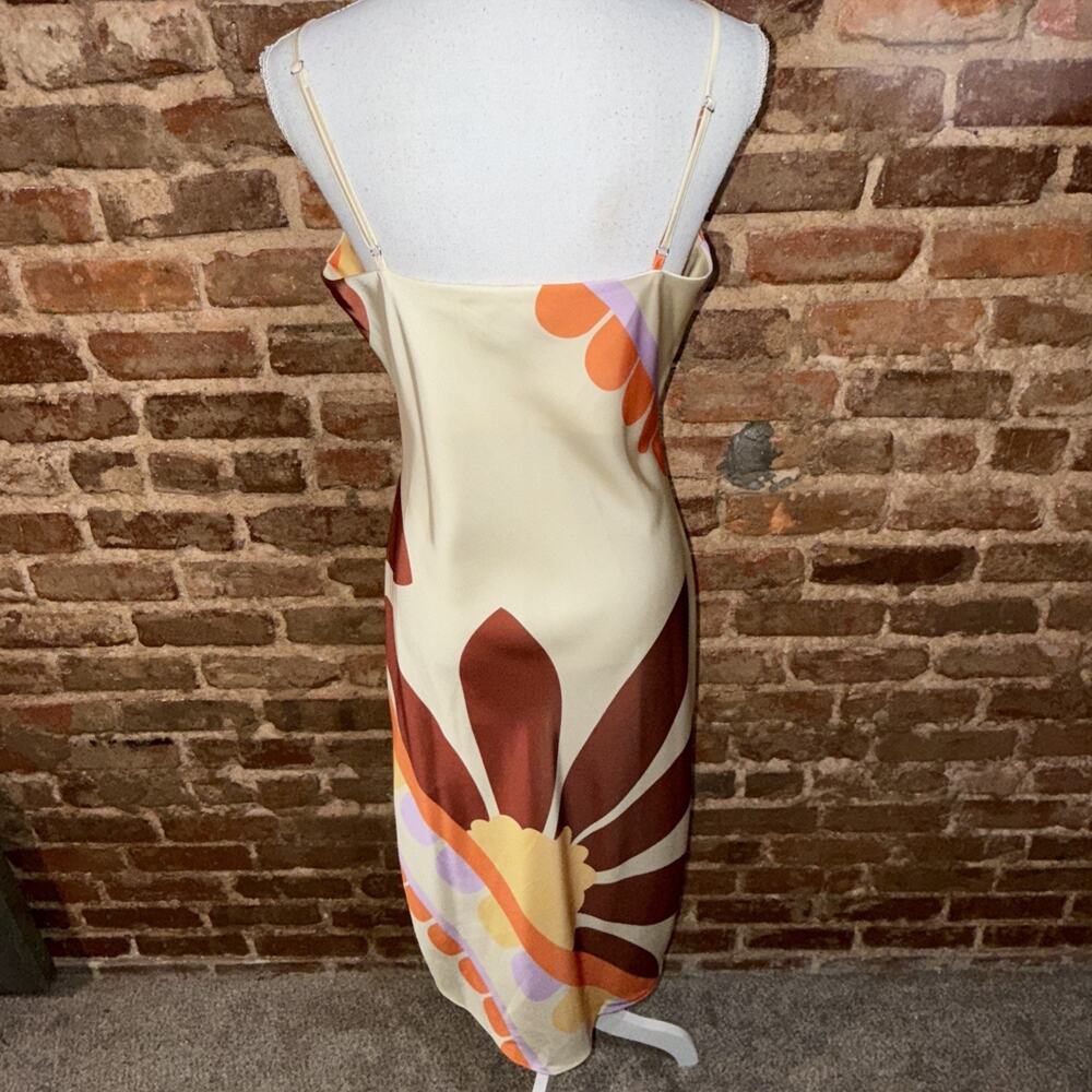 Gianni Bini Dress Sz 6 Floral Butter Yellow Satin Sexy Classy Old Money Midi Y2K - Picture 4 of 8